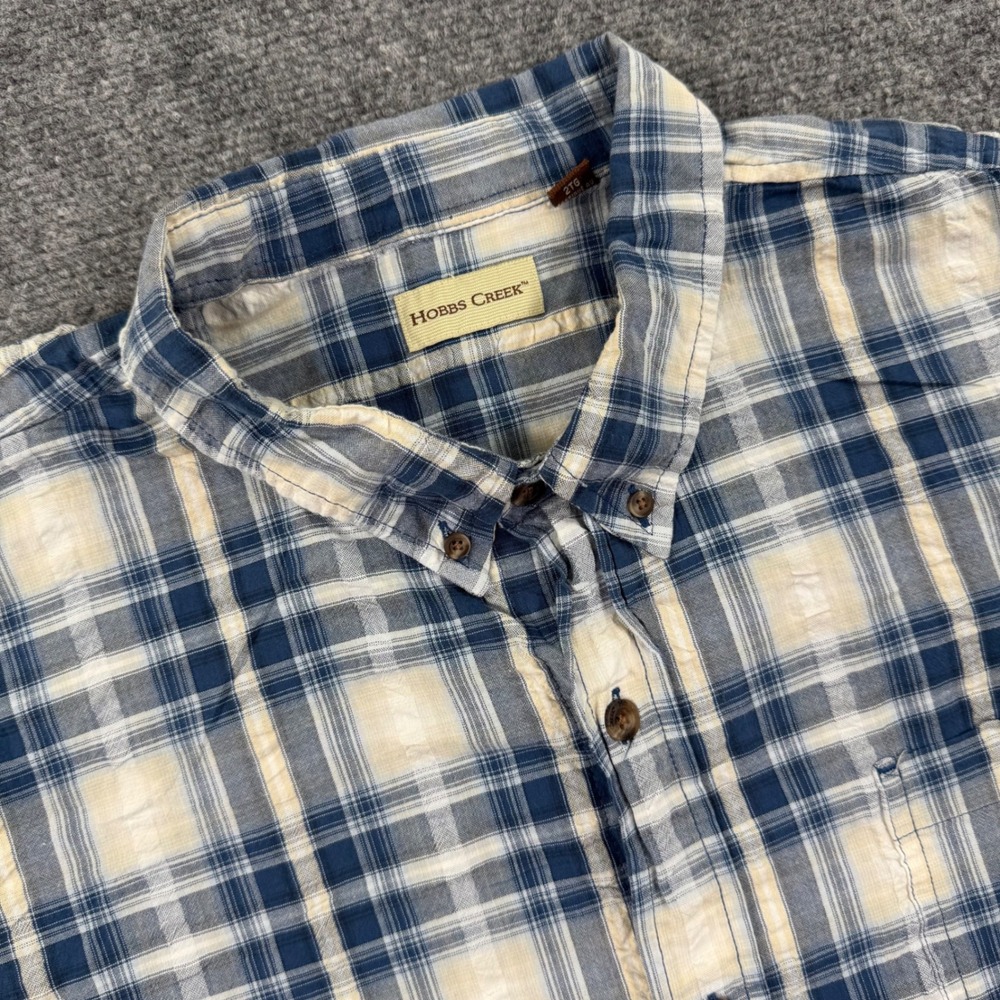 Hobbs Creek Button Down Shirt 2XL Blue Plaid‎ Short Sleeve Cotton Mens